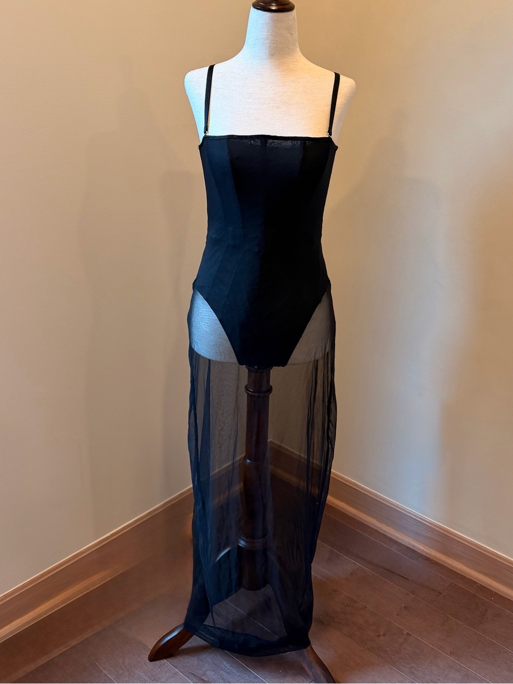 Victoria's Secret Black Sheer Maxi Slip with Built-In Bodysuit